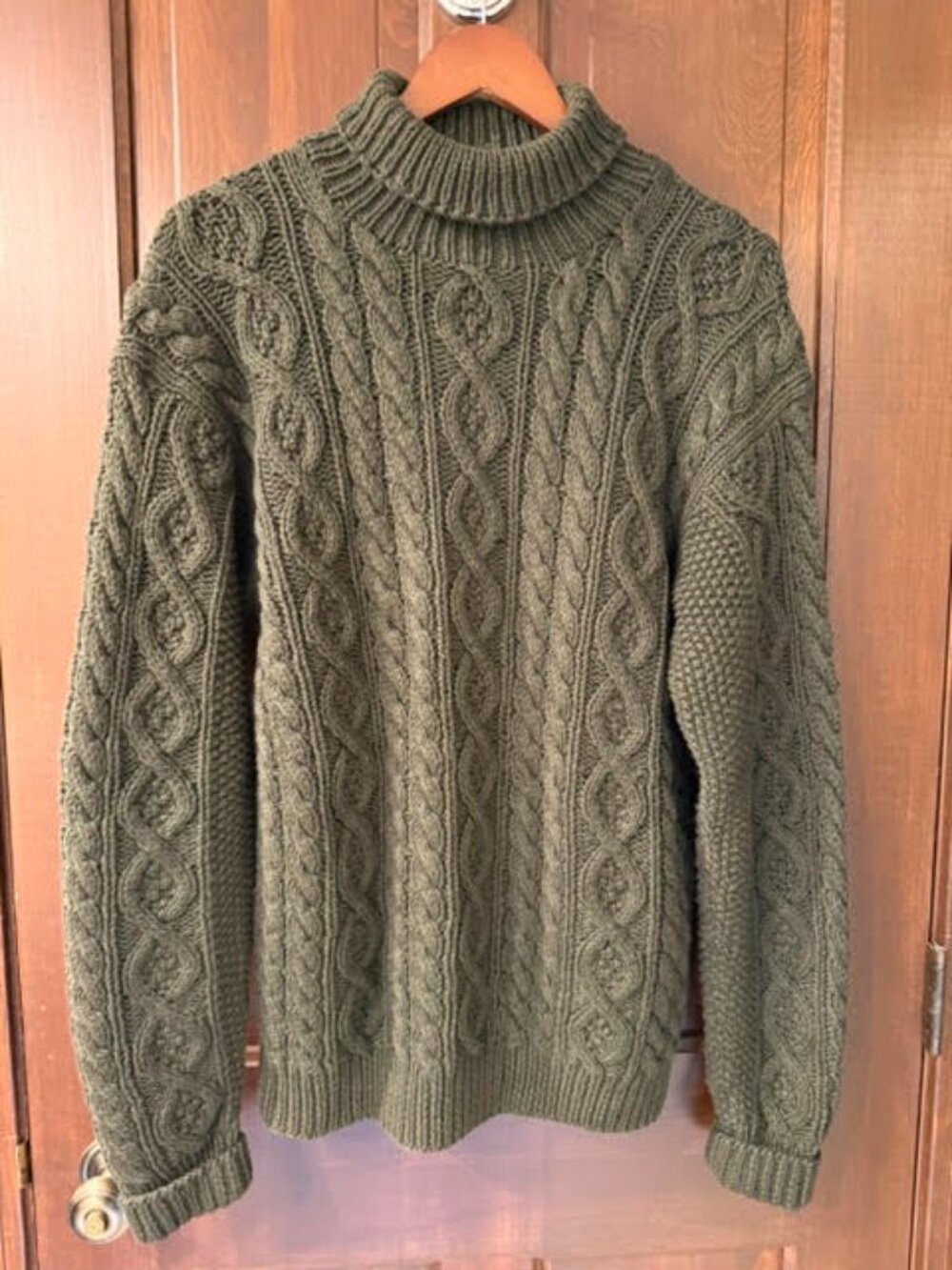 VTG 90s Polo Ralph Lauren Hand Knit Heavy Cotton Cable Turtleneck Sweater L